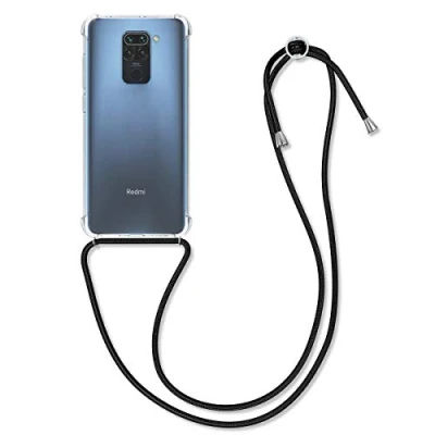 Abbildung von kwmobile Necklace Case kompatibel mit Xiaomi Redmi Note 9 Hülle Silikon Cover Handykette Band Handyhülle Schwarz Transparent