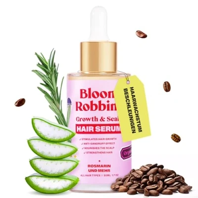 Abbildung von Haarwachstum beschleunigen mit Rosmarin Extrakt Bloom Robbins Naturliches Haarserum 50ml für gesunde Haare und Kopfhaut Reduziere Haarausfall Haaröl Aloe Vera, Koffein Lactobacillus