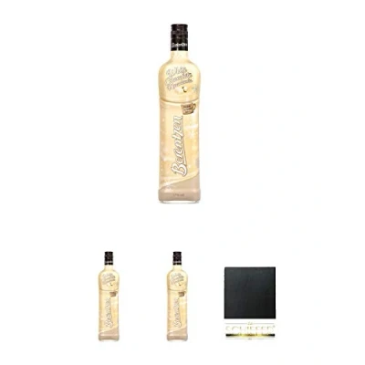 Abbildung von Berentzen White Chocolate Macadamia 17% 3 x 0,7 Liter + Schiefer Glasuntersetzer eckig ca. 9,5 cm Durchmesser