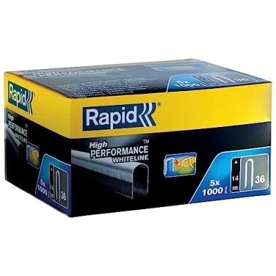 Abbildung von Rapid Tackerklammern Typ 36, 14mm Klammern, weiß, 5x1.000 Stk. Grosspackung, mit runden Rücken für kabel bis zu 6mm