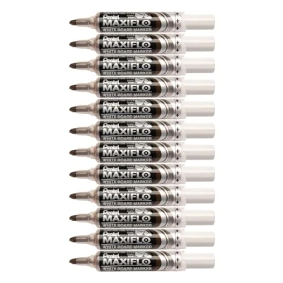 Abbildung von Pentel Maxiflo Whiteboard Marker, trocken abwischbar, breite Keilspitze, Flüssigtinte, Braun, 12 Stück