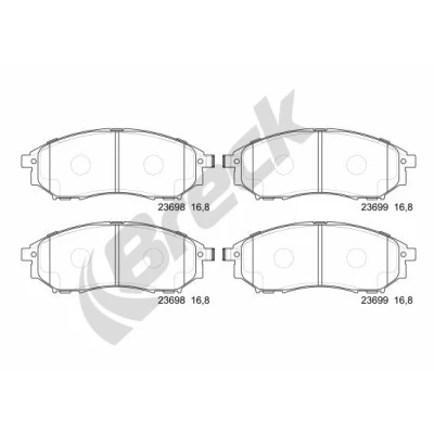 Abbildung von BRECK 23698 00 701 Bremsbelagsatz inkl. Verschleißwarnkontakt NISSAN: Qashqai / Qashqai+2 I, Pathfinder 3, NP300 Navara Pickup, RENAULT: Koleos I