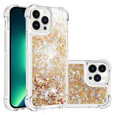 Abbildung von KBIKO zxl Kompatibel mit iPhone 14 Pro Glitzer Handyhülle, Hülle Flüssig Treibsand Mädchen Frauen Glitter Quicksand Weich TPU Bumper Silikon Schutzhülle für Pro.Golden YBL