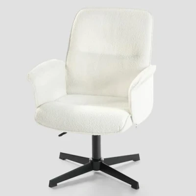 Abbildung von MEUBLE COSY Bürostuhl Ergonomisch Schreibtischstuhl mit höhenverstellbar Armlehnen 360 Drehbar Schminkstuhl Sessel für Büro Wohnzimmer Schlafzimmer Vanity, Bouclé Frottier, Weiß