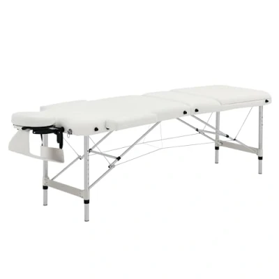 Abbildung von HOMCOM Massageliegen klappbar Kosmetikliegen höhenverstellbarer Massagetisch mit Kopfstütze Massagebett Aluminium Schaumstoff Kunststoff Weiß 215 x 60 61 84 cm