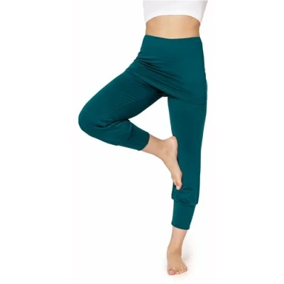Abbildung von Bellivalini Yoga Hose mit Rock 3/4 Trainingshose Yogahose Damen leichte Jogginghose aus Viskose BLV50 276 (Smaragdgrün, S)