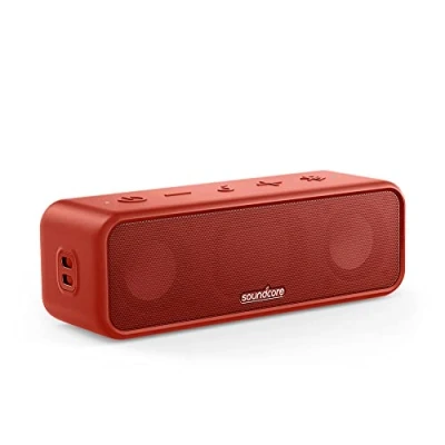 Abbildung von Soundcore 3 Bluetooth Lautsprecher, Stereo Sound, Audiotreiber mit Titan Membran, PartyCast, BassUp, 24 Stunden Akku, IPX7 Wasserschutz, individueller EQ (in Rot) (Generalüberholt)