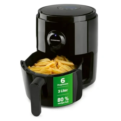 Abbildung von GOURMETmaxx Heißluftfritteuse Kombination aus Heißluftofen, Grill und Fritteuse, 1400 W, 6 Programme, Leichte Bedienung, Watt [Schwarz]