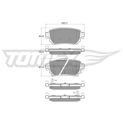 Abbildung von TOMEX brakes TX 18 27 Bremsbelagsatz Hinterachse mit akustischer Verschleißwarnung NISSAN: X Trail, Qashqai 2, Leaf II, RENAULT: Koleos Kadjar