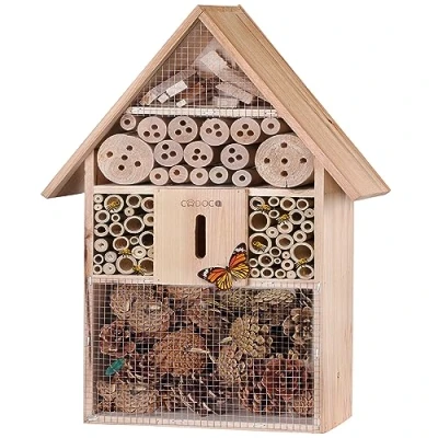Abbildung von Cadoca Insektenhotel, 48x31x10cm Holz Spitzdach Garten Nistkasten wetterfest zum Aufhängen