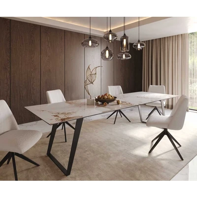 Abbildung von Esstisch Edge 300x100 Keramik Minas Melange Weiß Beige Metall Schräg Schwarz