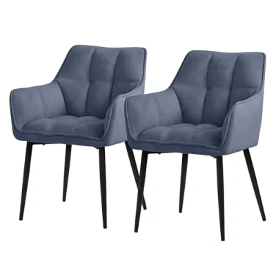 Abbildung von ML Design Esszimmerstühle 2er Set aus Frotteestoff, Blau, Küchenstuhl mit dickem gepolsterter Sitz &amp; Metallbeinen, Wohnzimmerstuhl Rücken und Armlehnen, Polsterstuhl, Ergonomischer Loungesessel