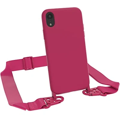 Abbildung von EAZY CASE Premium Silikon 2 in 1 Handykette kompatibel mit iPhone XR Handyhülle Umhängeband, Handykordel Silikonhülle, Hülle Band, Kette für Smartphone, Beere