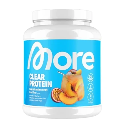 Abbildung von MORE Clear Protein, Peach Passionfruit Ice Tea, 600 g, Protein Drink mit Whey Isolat made in Germany