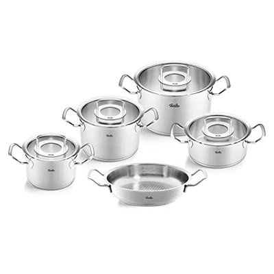 Abbildung von Fissler Topf Set &quot;Original Profi Collection&quot;, Edelstahl 18/10, (Set, 5 tlg., Kochtopf 16/20/24 + Bratentopf 20cm Servierpfanne 24cm), Made in Germany