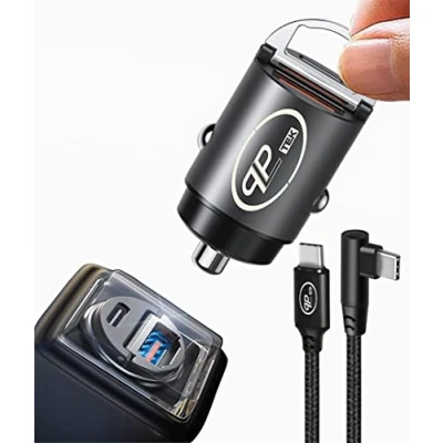 Abbildung von Plp tek USB KFZ Ladegerät für Auto (30W Dual [C+A] mit 60W PD Kabel, Grau)