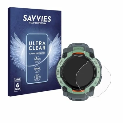 Abbildung von Savvies 6 Stück Schutzfolie für Garmin Instinct 3 AMOLED (50 mm) Displayschutz Folie Ultra Transparent