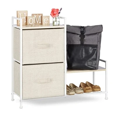 Abbildung von Relaxdays Regalsystem, 2 Stoff Schubladen, universale Schubladenbox, Metall und Holz, HxBxT: 76 x 84 29 cm, beige, Design G