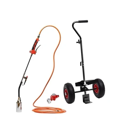 Abbildung von ROTHENBERGER Industrial 2teiliger Anwärmbrenner ECO Piezo inkl. 5 m Propangasschlauch &amp; Zündung **Flaschentransportwagen für 5kg und 11 kg Gasflaschen** Unkrautvernichter Gasbrenner