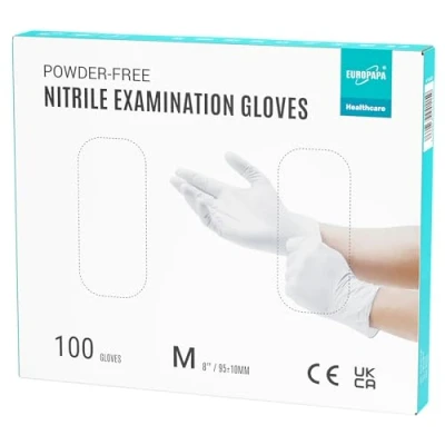 Abbildung von EUROPAPA Nitril Handschuhe Medical Einmalhandschuhe Untersuchungshandschuhe (100 Stück, puderfrei ohne Latex, Gummihandschuhe) unsteril latexfrei disposible gloves