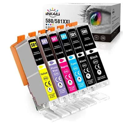 Abbildung von INK4U PGI 580 CLI 581 Druckerpatronen Kompatibel mit Canon 580XXL 581XXL Patronen Multipack Tintenpatronen für Pixma TR8550 TS705 TS6350 TS6250 TS6150 TS8250 TS8150 TS9550 TS6351 (6er Pack)
