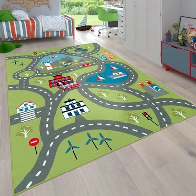 Abbildung von Paco Home Kinderteppich &quot;Bino 562&quot;, rechteckig, Kurzflor, Straßen Spiel Teppich, Motiv Flughafen, Kinderzimmer