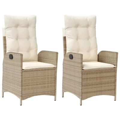 Abbildung von vidaXL Gartenstuhl Gartensessel mit Kissen 2 Stk. Verstellbar Beige Poly Rattan (2 St)