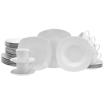 Abbildung von CreaTable Kombiservice &quot;Geschirr Set Amelie&quot;, (Set, 30 tlg., Kaffeeservice und Tafelservice im Set, für 6 Personen), Service, weiß, quadratische Form, Teile, Personen