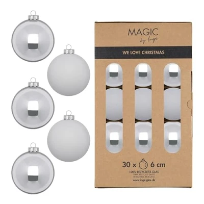 Abbildung von Weihnachtskugeln Glas 6cm 30 Stück matt &amp; glänzend Christbaumkugeln Weihnachtsbaumkugeln für Weihnachten Christbaumschmuck Weihnachtsbaumschmuck Snowy Clouds