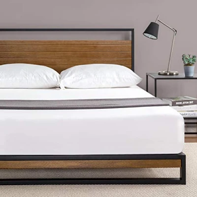 Abbildung von Zinus Suzanne 17,8 cm Metall und Holz Platform Bett mit Headboard, Polyurethan, Schwarz, 135 x 190