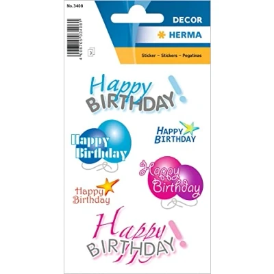 Abbildung von HERMA 3408 Aufkleber Geburtstag, 18 Stück, Geschenk Sticker mit Luftballons Happy Birthday Schriftzug, Erwachsene Kinder Geschenkaufkleber für Glückwünsche Gratulation Herzlichen Glückwunsch Deko