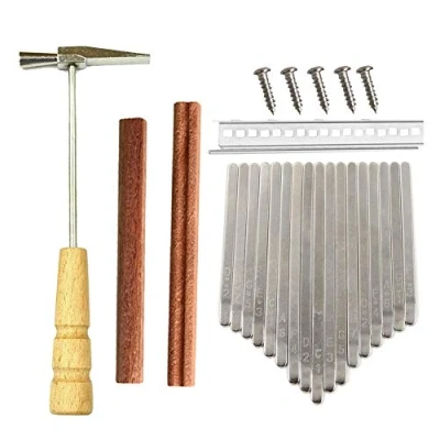 Abbildung von Alnicov 17 Tasten Kalimba DIY Zubehörset, Daumenklavier mit tastenförmiger Holzbrücke und Hämmern Holzgriff