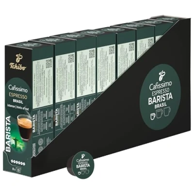 Abbildung von Tchibo Cafissimo Vorratsbox Espresso Brasil Kaffeekapseln, 80 Stück 8 x 10 Kapseln (Espresso, ausdrucksstark mit Nussnote), nachhaltig &amp; fair gehandelt
