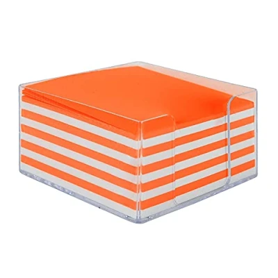 Abbildung von Waytex 931085 Notizblock, Weiß, Neonorange, 350 Notizen, 9 x cm, mit Plexiglasständer, transparent