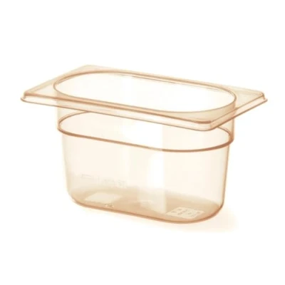 Abbildung von HENDI Gastronormbehälter, Temperaturbeständig von 40 bis 150C, BPA frei, Gefrierschränke, Chafing dish, 0,9L, Grilamid, Polyamid, GN 1/9, 176x108x(H)100mm, Hochtransparent, leicht bernstein