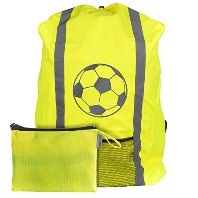 Abbildung von EAZY CASE Rucksack Regenschutz Reflektor Überzug Schutzhülle Fußball, Regenschutzhülle Tasche Reflektorstreifen Regenhülle Fußball Gelb