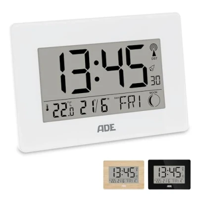 Abbildung von ADE Funktischuhr Digitale Tischuhr und Wanduhr mit großem Display Funkuhr aus Bambus Temperaturanzeige, digitaler Wecker, Kalender