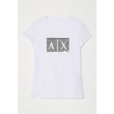 Abbildung von Armani Exchange Tshirt print, Damen, Größe: Small, White ground