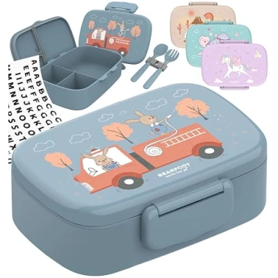 Abbildung von BEARFOOT Lunchbox Brotdose Kinder Fächern, leicht &amp; auslaufsicher Hund Katze, Kindergarten und Schule Mädchen Jungen, Vesperbox, Snackbox