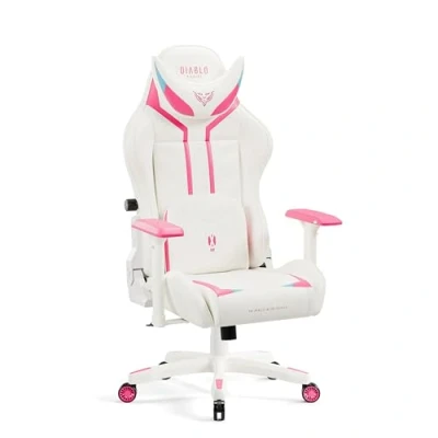 Abbildung von Diablo X Ray Gaming Stuhl Bürostuhl Schreibtischstuhl 3D Armlehnen Ergonomisches Design HQ Kunstleder Perforation Wippfunktion Pink Weiß Normal (L)