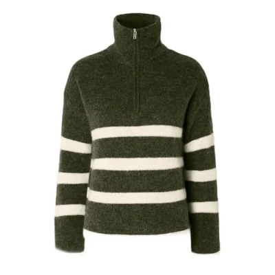 Abbildung von Selected Femme Slfmaline LS HALF ZIP NOOS Strickpullover, Damen, Größe: 40, Khaki