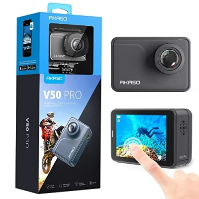 Abbildung von AKASO Action Cam 4K 30FPS Kamera 20MP WiFi mit Touchscreen EIS 40M unterwasserkamera Sprachsteuerung Fernbedienung Zubehör Kit Sportkamera (V50 Pro)