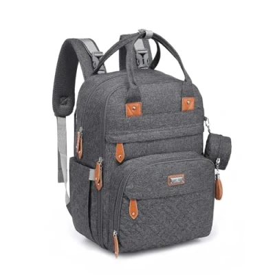 Abbildung von BabbleRoo Baby Wickeltasche/Rucksack, Wickelrucksack lässige Wickeltaschen, Multifunktional Große Kapazität Babytasche Reiserucksack mit Wickelauflage &amp; Schnullerhalter (dunkelgrau)