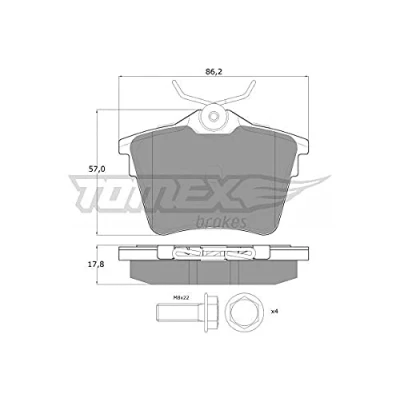 Abbildung von TOMEX brakes TX 14 69 Bremsbelagsatz Hinterachse nicht für Verschleißwarnanzeiger vorbereitet mit Bremssattelschrauben PEUGEOT: 407 SW, Limousine