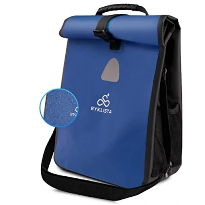 Abbildung von BYKLISTA Fahrradtaschen für Gepäckträger wasserdicht + Reflektoren Schultergurt Fahrrad Gepäckträgertasche Fahrradtasche Satteltaschen Blau M