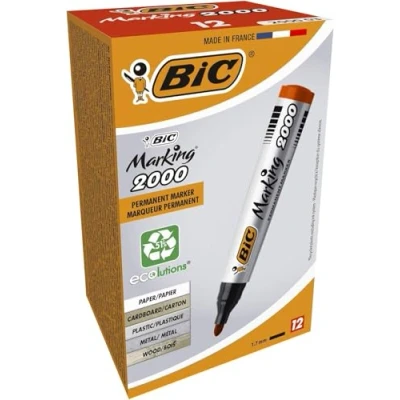 Abbildung von BIC Marking 2000 Permanent Marker, in Rot, 12er Pack, Wasserfester Stift auch für Karton, Plastik und Holz, mit Rundspitze, Strichstärke: 1,7 mm