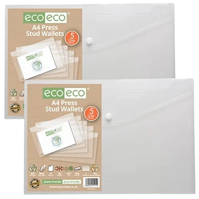 Abbildung von eco A4 50% recycelte transparente Druckknopf Dokumententasche aus Kunststoff, 310 x 238 mm (10 Stück), 200 mic, eco111 2
