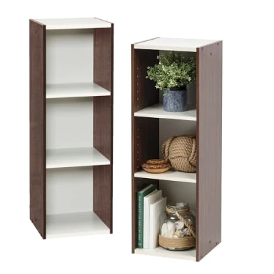 Abbildung von Iris Ohyama Platzsparendes Regal, Breit, 3 Ebenen, Set aus 2, Braun, Verstellbar, Modular, Für Wohnzimmer, Homeoffice, Schlafzimmer, Organisation, Bücher, CD, Dekor, Einfache Montage, UB 9030