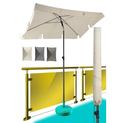 Abbildung von Menz Sonnenschirm, inkl. Sonnenschirmhülle UPF 50+ Sonnenschirm rechteckig 200 x 125 cm, Sonnenschutz Balkon, Balkon Schirm in Beige