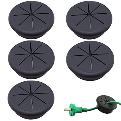 Abbildung von 5 Stücke Kabeldurchführungen 60mm, Schwarz Rund Kabeldose Abdeckung, Kabeldose, Kabeldurchführung Schreibtisch, ABS Kabelloch Abdeckung für Zuhause, Büro, Arbeitszimmer, Computertisch(Schwarz)